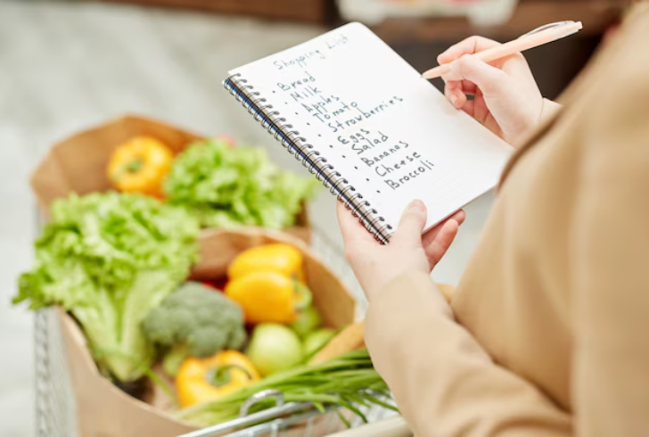 Person holding a grocery shopping list