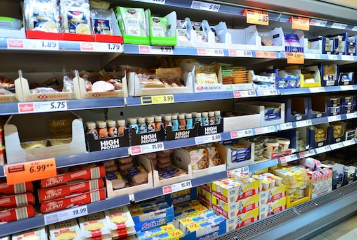 Closeup of unit prices on shelf