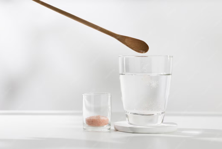 Himalayan pink salt in water glass