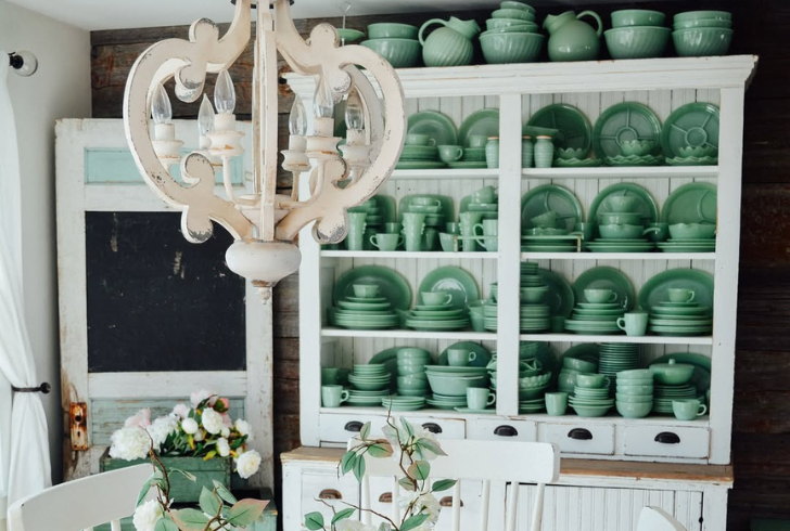 Upcycled jadeite glass kitchen decor