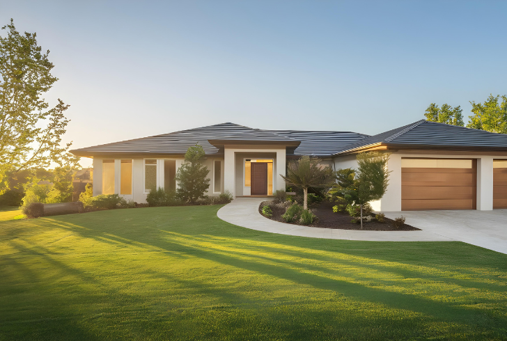 Lush green lawn under bright sunlight