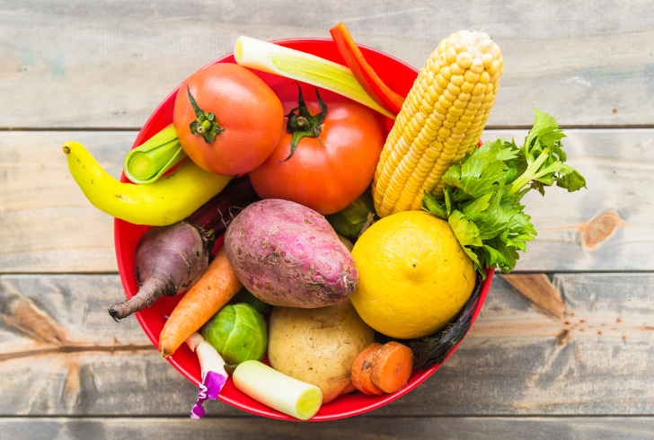 Basket of colorful fresh vegetables