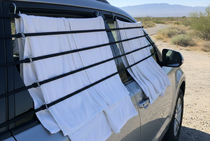 Bungee cord car window curtains