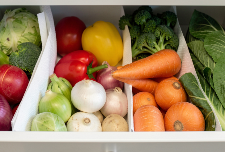 Paper towels lining fridge drawers