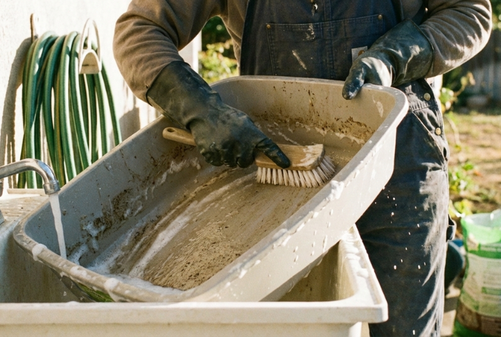 Person washing a cat litter box