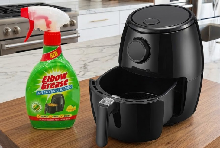 Elbow grease liquid cleaner near airfryer