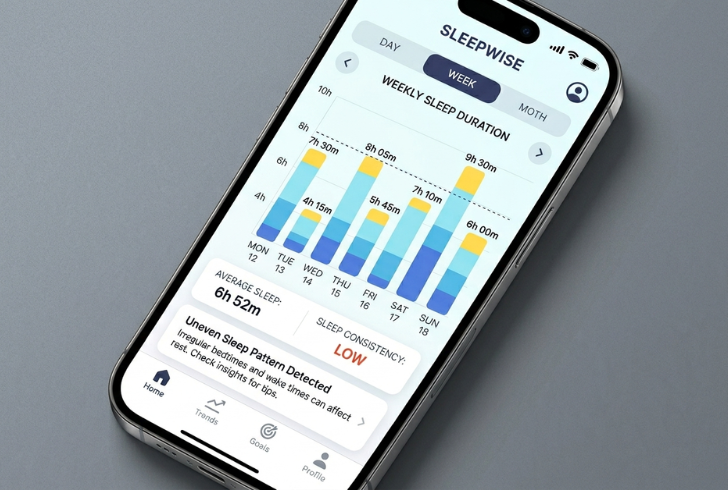 Sleep tracker showing irregular bedtime pattern